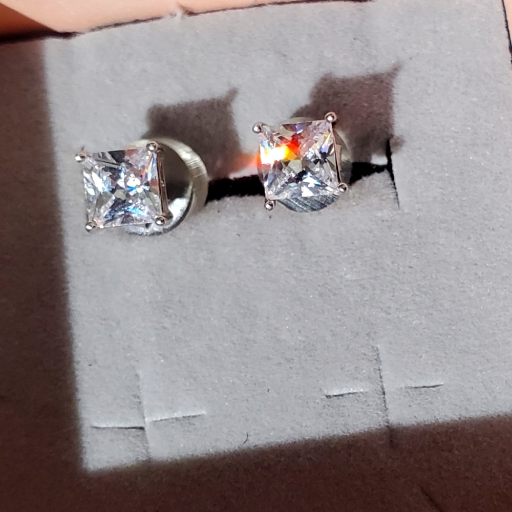 Square princess zircon 1ct earrings sparkly like diamonds 925 sterling silver